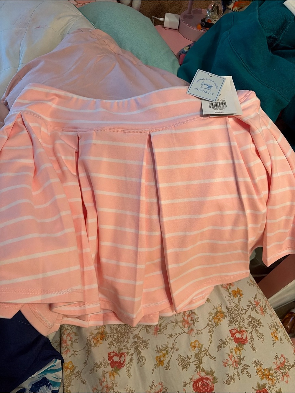 crown & ivy Pink and White Striped Circle Skirt